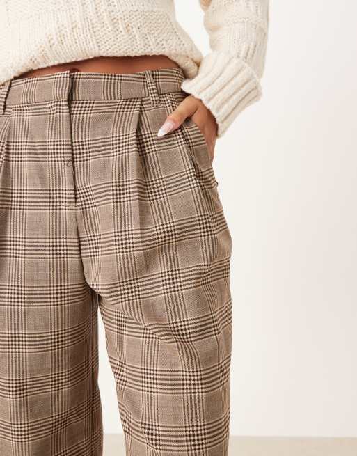 Pantalones marrón oscuro a cuadros con pinzas de mezcla de lana de GANT, 4 de 5