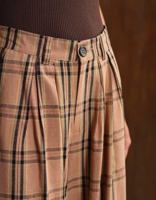 Pantalones marrones a cuadros de talle alto y pernera ancha con pinzas de Noisy May, 4 de 5