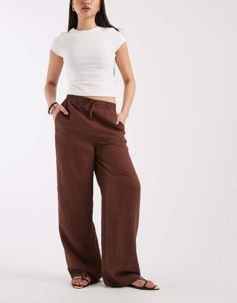 Pantalones marrones a rayas de pernera ancha de tejido texturizado de New Look - view 1