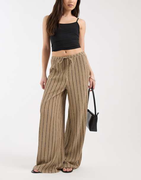 Pantalones marrones a rayas de pernera ancha de tejido texturizado de New Look - view 1