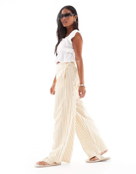 Pantalones marrones a rayas sin cierres de pernera recta de sirsaca de ASOS DESIGN Petite - view 1