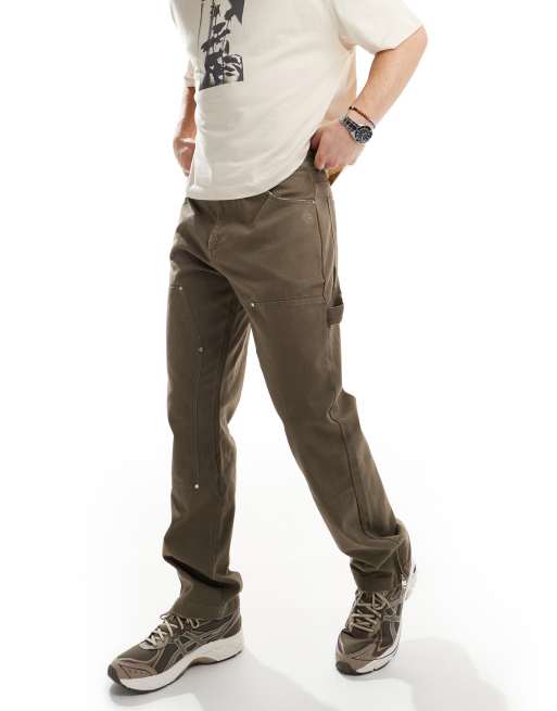 Pantalones marrones cargo de estilo carpintero de sarga de The Couture Club