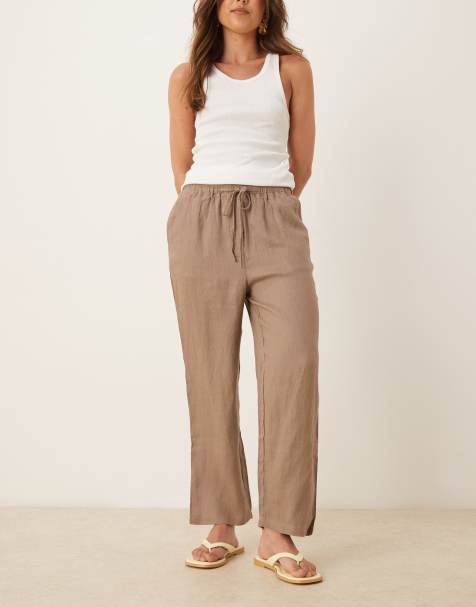 Pantalones marrones con lazada en la cintura de lino de Mango - view 1