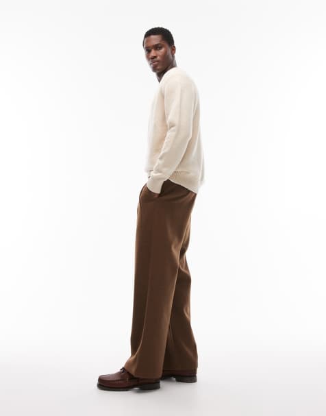 Pantalones marrones con pinzas dobles de tejido efecto lana de Prohibited - view 1