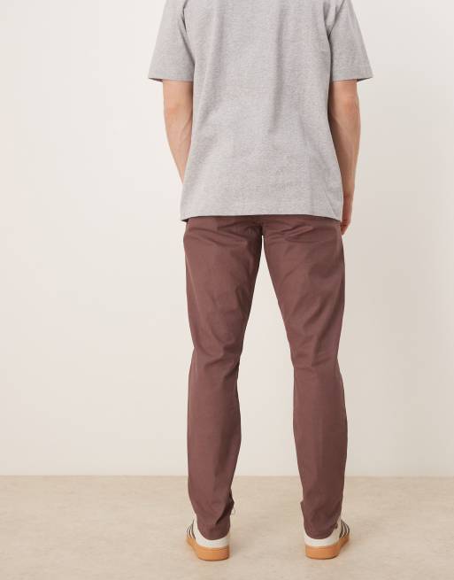 Pantalones marrones de corte slim con cintura elástica de tejido rico en lino de ASOS DESIGN, 3 de 5