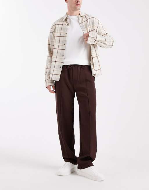 Pantalones marrones de corte suelto con jaretas de ONLY & SONS, 2 de 5