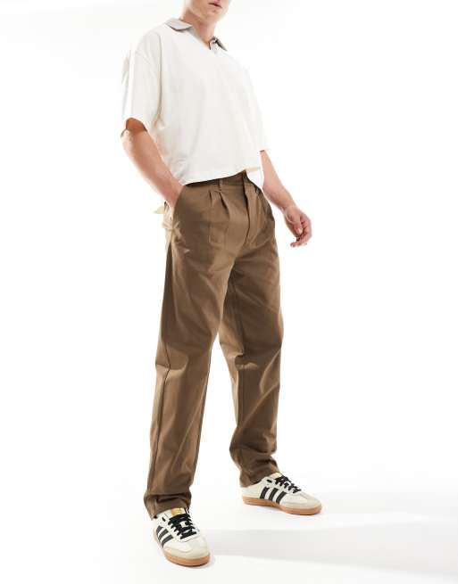 Pantalones marrones de corte suelto con pinzas de ONLY & SONS