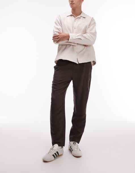 Pantalones marrones de corte tapered de lino de Topman - view 1