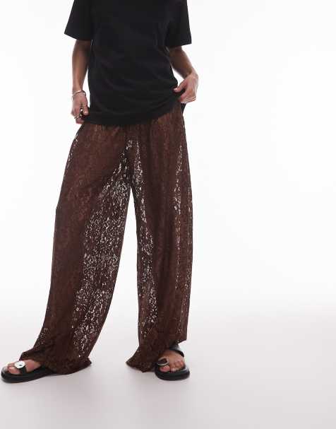 Pantalones marrones de pernera ancha de encaje de Topshop - view 1