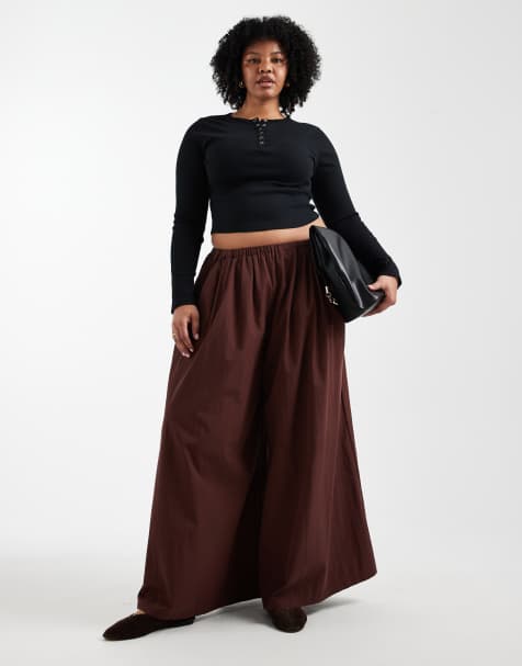 Pantalones marrones de pernera muy ancha de ASOS DESIGN Curve - view 1