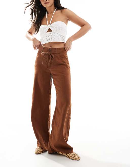 Pantalones marrones de pernera recta con lazada en la cintura de mezcla de lino XL de Levi's