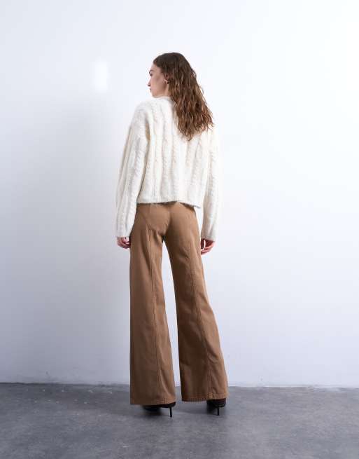 Pantalones marrones de talle bajo y corte acampanado de Topshop, 2 de 5