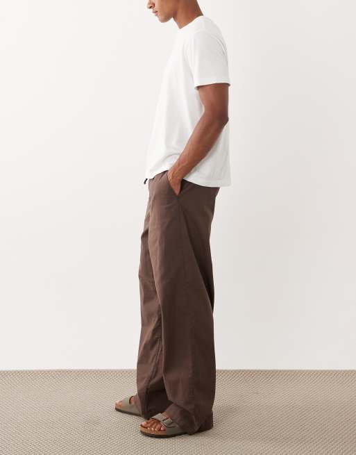 Pantalones marrones holgados de mezcla de lino de ASOS DESIGN, 3 de 5