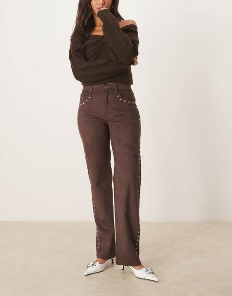 Pantalones marrones holgados de talle alto de estilo años 90 de antelina con tachuelas de Abercrombie & Fitch - view 1