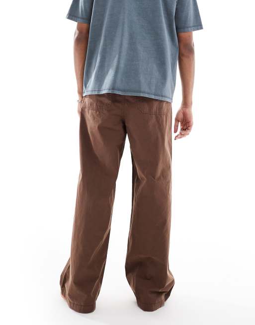 Pantalones marrones muy holgados sin cierres de popelina de ASOS DESIGN, 4 de 5