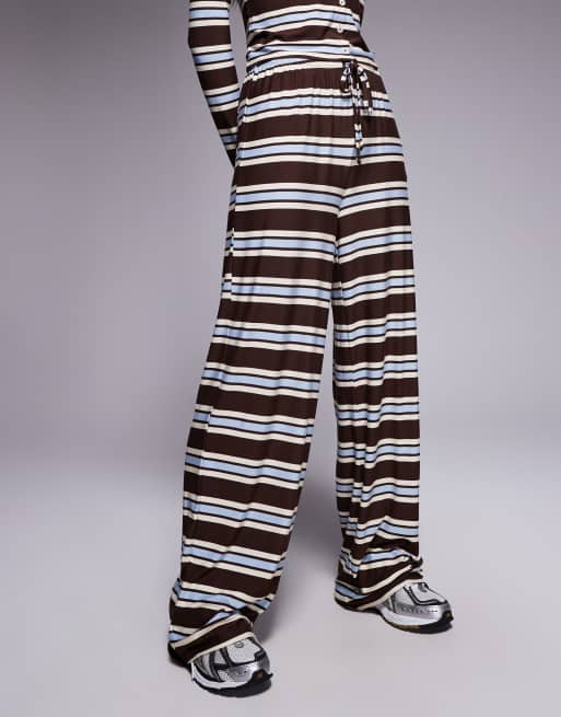 Pantalones marrones y azules a rayas con cordón ajustable de punto muy liso exclusivos de Kaiia (parte de un conjunto), 5 de 5