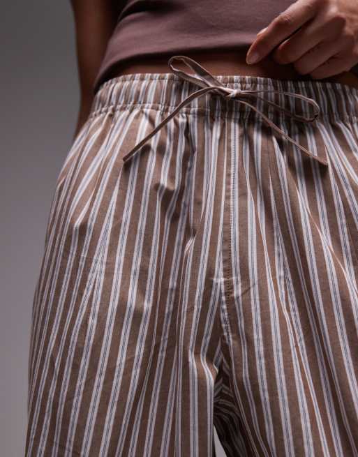 Pantalones marrones y azules a rayas de pernera ancha sin cierres de popelina de Topshop, 3 de 5