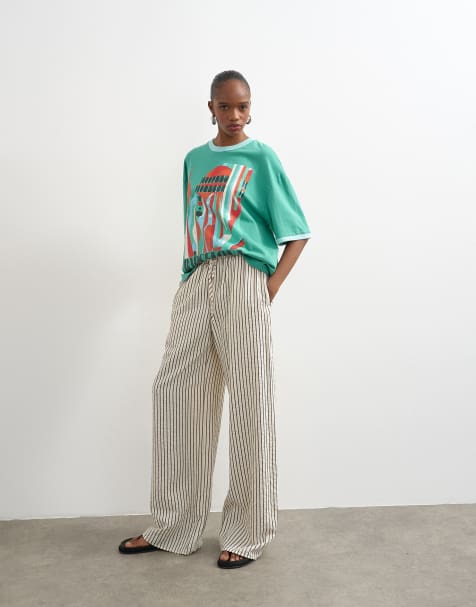Pantalones monocromáticos a rayas con cordón ajustable de tejido rugoso de Topshop - view 1