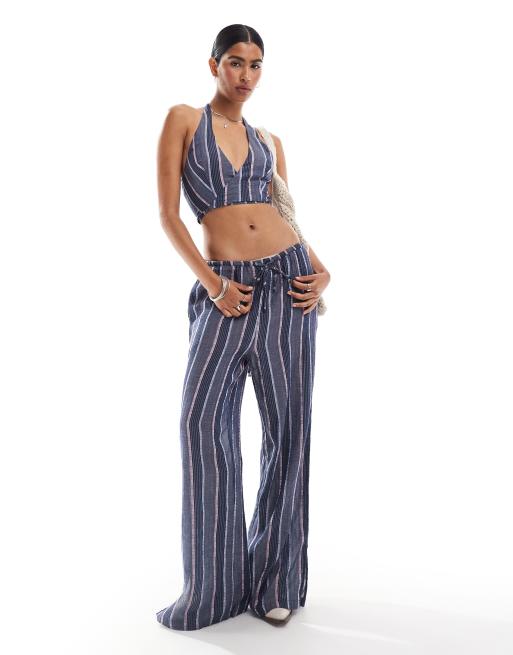 Pantalones morados de pernera recta con lazada en la cintura de Mango (parte de un conjunto)