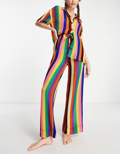 Pantalones multicolores a rayas de punto texturizado de Damson Madder (parte de un conjunto)