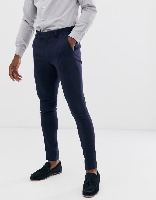 Traje azul marino muy ajustado con diseño de espiga de ASOS DESIGN Wedding, 2 de 3