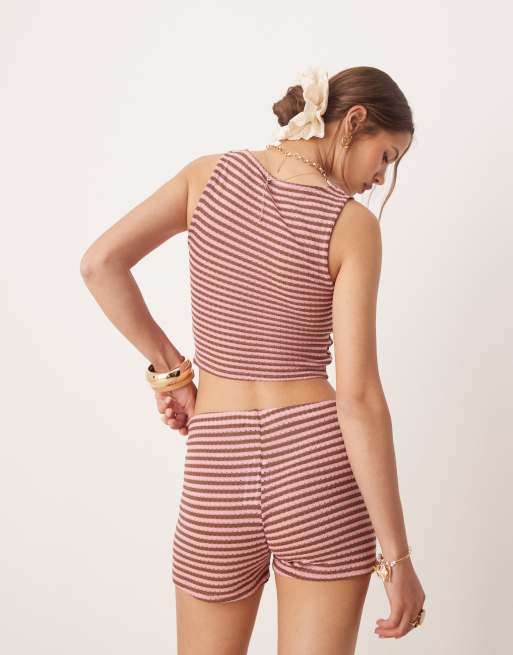 Pantalones muy cortos a rayas rosas y marrones de punto de ASOS DESIGN (parte de un conjunto), 5 de 5