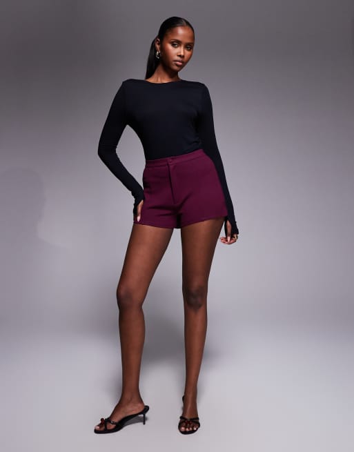Pantalones muy cortos burdeos con costuras de punto roma de ASOS DESIGN, 2 de 5