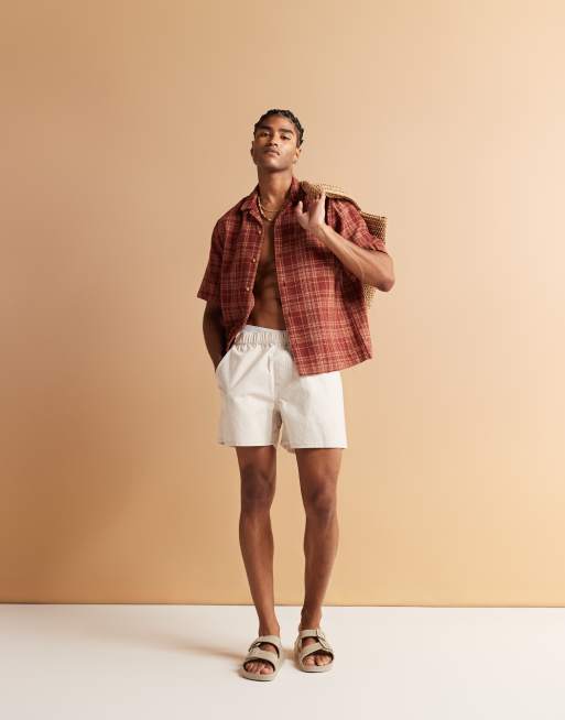 Pantalones muy cortos color piedra sin cierres de mezcla de lino de ASOS DESIGN