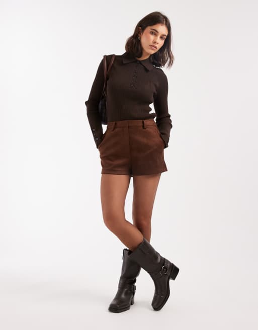 Pantalones muy cortos marrón chocolate de antelina de ASOS DESIGN, 2 de 5