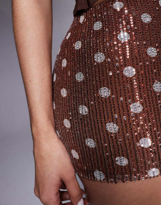 Pantalones muy cortos marrones con estampado de lunares de lentejuelas de ASOS DESIGN, 5 de 5