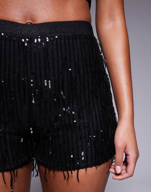 Flecos Mango Pantalon Lentejuelas Pantalones Muy Cortos Negros Con