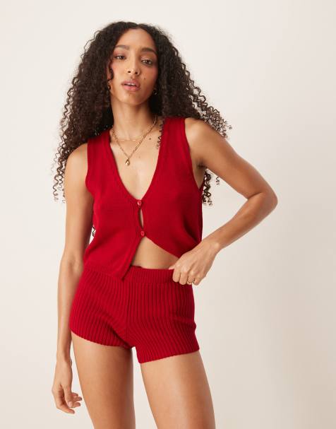 Pantalones muy cortos rojos con botones Bianca de ASOS DESIGN (parte de un conjunto) - view 1