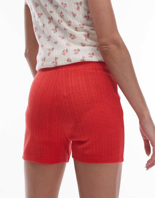 Pantalones muy cortos rojos de pointelle de Topshop, 4 de 5