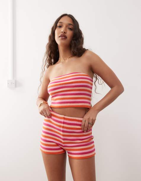Pantalones muy cortos rosas a rayas multicolores de Reclaimed Vintage (parte de un conjunto) - view 1