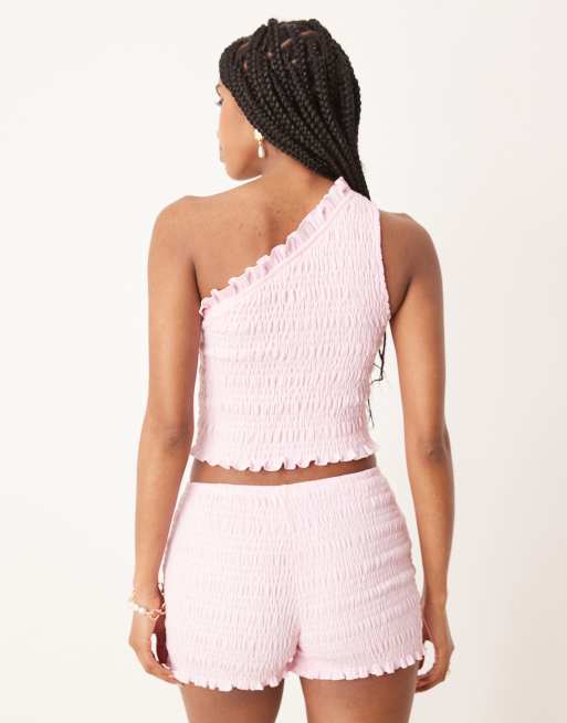 Pantalones muy cortos rosas fruncidos de ASOS DESIGN (parte de un conjunto), 5 de 5