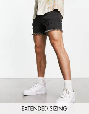 Pantalones muy cortos vaqueros con lavado negro y diseño rasgado de ASOS DESIGN