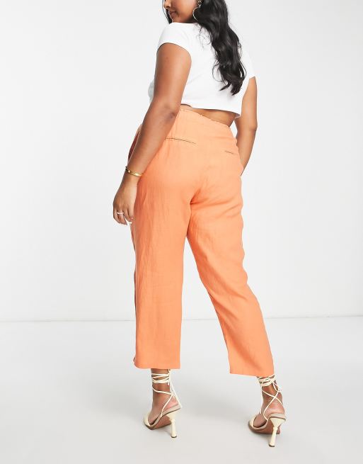 Pantalones naranjas con detalle anudado de lino de Mango Curve ASOS