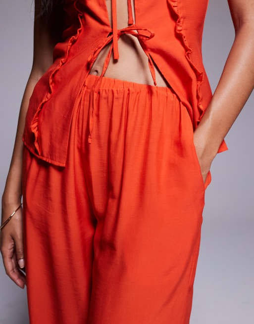 Pantalones naranjas de pernera ancha con cinturilla elástica de Missyempire (parte de un conjunto), 2 de 5