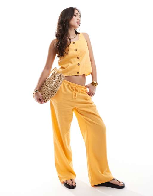 Pantalones naranjas de pernera recta de mezcla de lino de JDY (parte de un conjunto) 