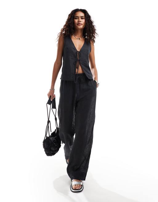Pantalones negro apagado de punto pointelle Mia de Weekday (parte de un conjunto)