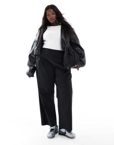Pantalones negro lavado de pernera ancha con diseño sin cierres fruncido de ASOS DESIGN Curve - view 1
