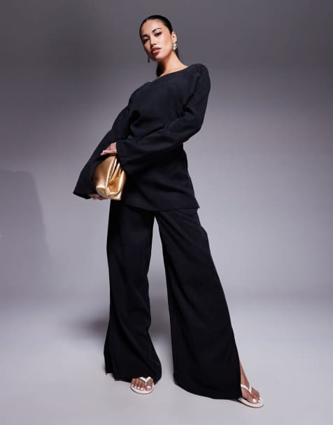 Pantalones negro lavado de pernera ancha de tejido suave de ASOS DESIGN (parte de un conjunto) - view 1