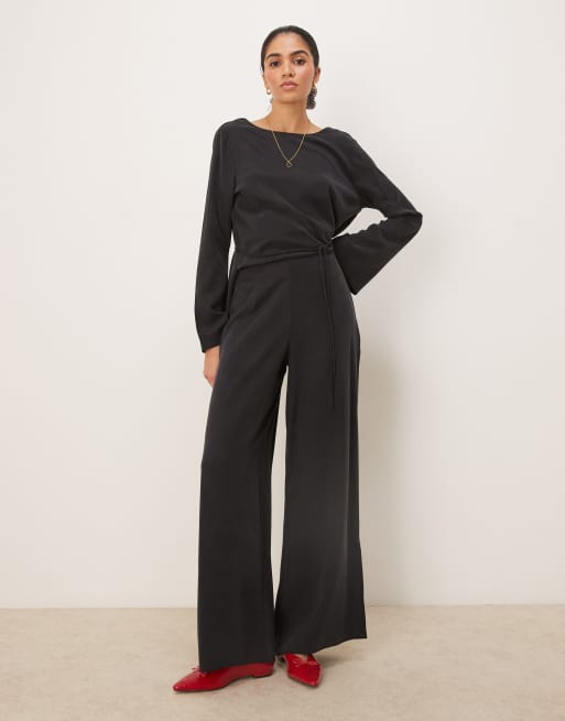 Pantalones negro lavado de pernera ancha de tejido suave de ASOS DESIGN (parte de un conjunto)