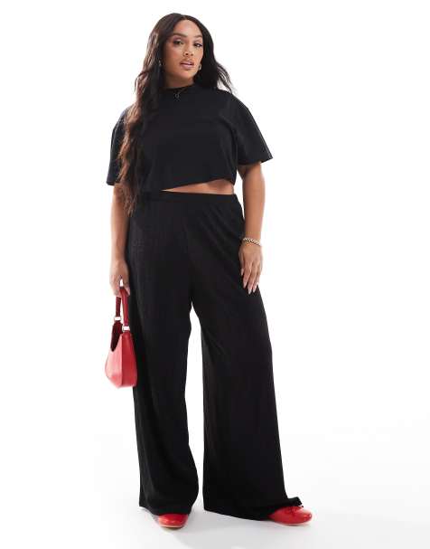 Pantalones negros a rayas de pernera ancha de Yours - view 1