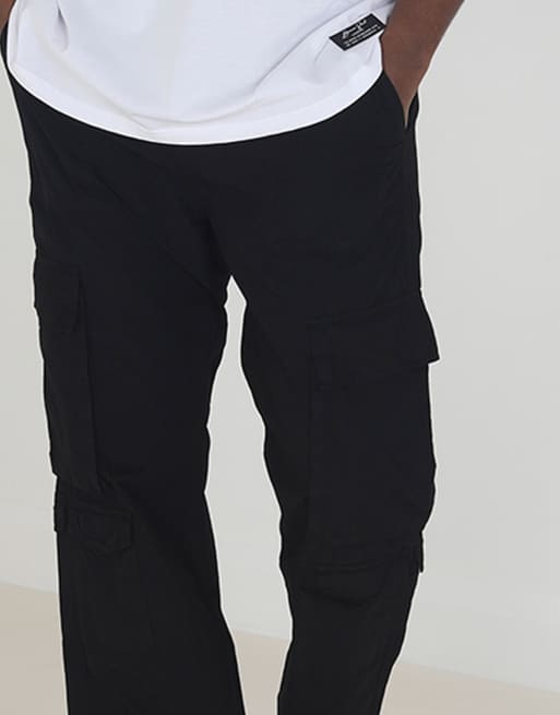 Pantalones negros cargo de corte suelto de popelina de algodón de Brave Soul, 4 de 4
