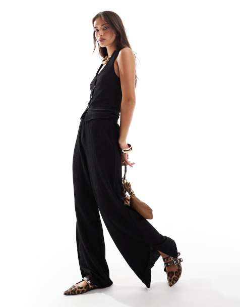 Pantalones negros con bajos abiertos de punto texturizado de Vero Moda (parte de un conjunto) - view 1