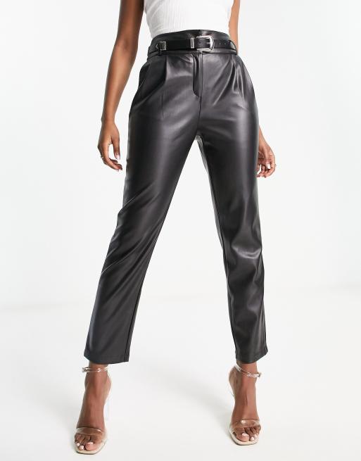 Pantalones negros con cintura paperbag de tejido efecto cuero de Morgan, 4 de 4
