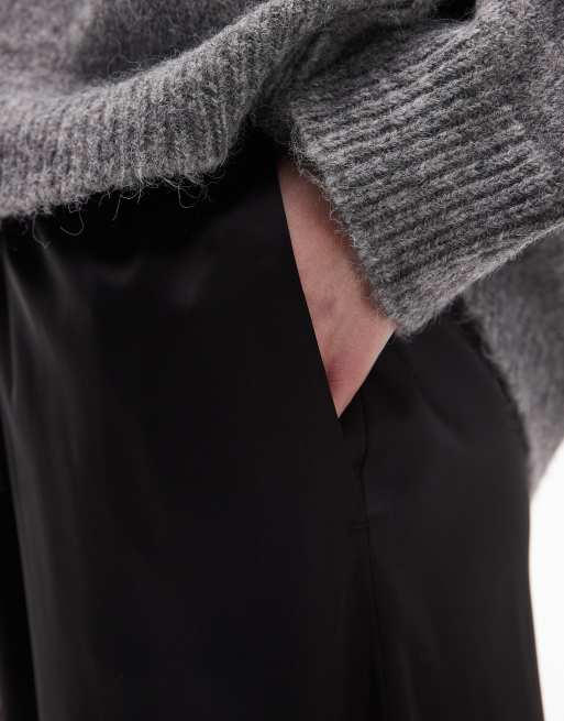 Pantalones negros con cordón ajustable de satén de Topshop Tall, 3 de 5