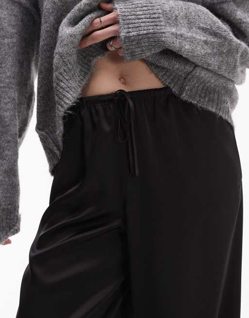 Pantalones negros con cordón ajustable de satén de Topshop Tall, 4 de 5