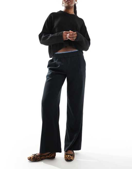 Pantalones negros con detalle de doble cinturilla de Hollister